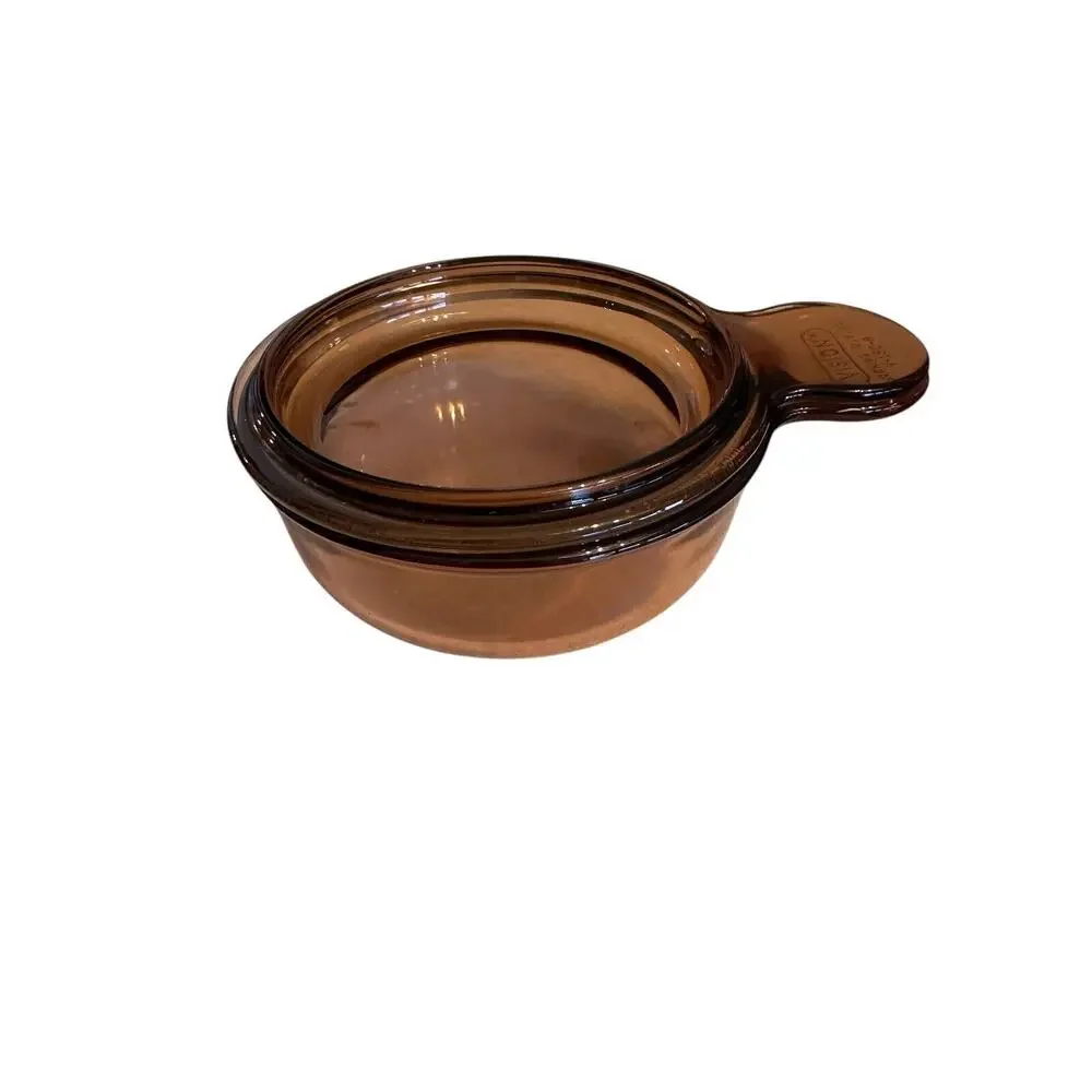 Vtg Corning Vision Ware Grab-It Bowl V-150-B Glass with Pyrex Lid P-150-C Amber